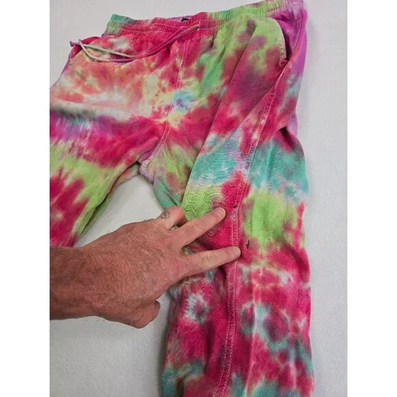 Tie-Dye Jogger Pants Sound Style M Linen Blend Elastic Waist - Picture 4 of 7